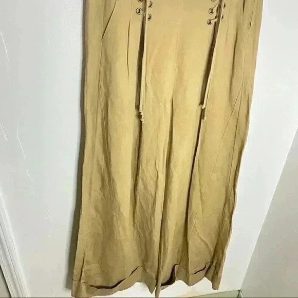 NEW Ulla Johnson Gaucho Trouser Khaki Linen Blend Wide Leg High Waist Minimalist - Picture 7 of 8